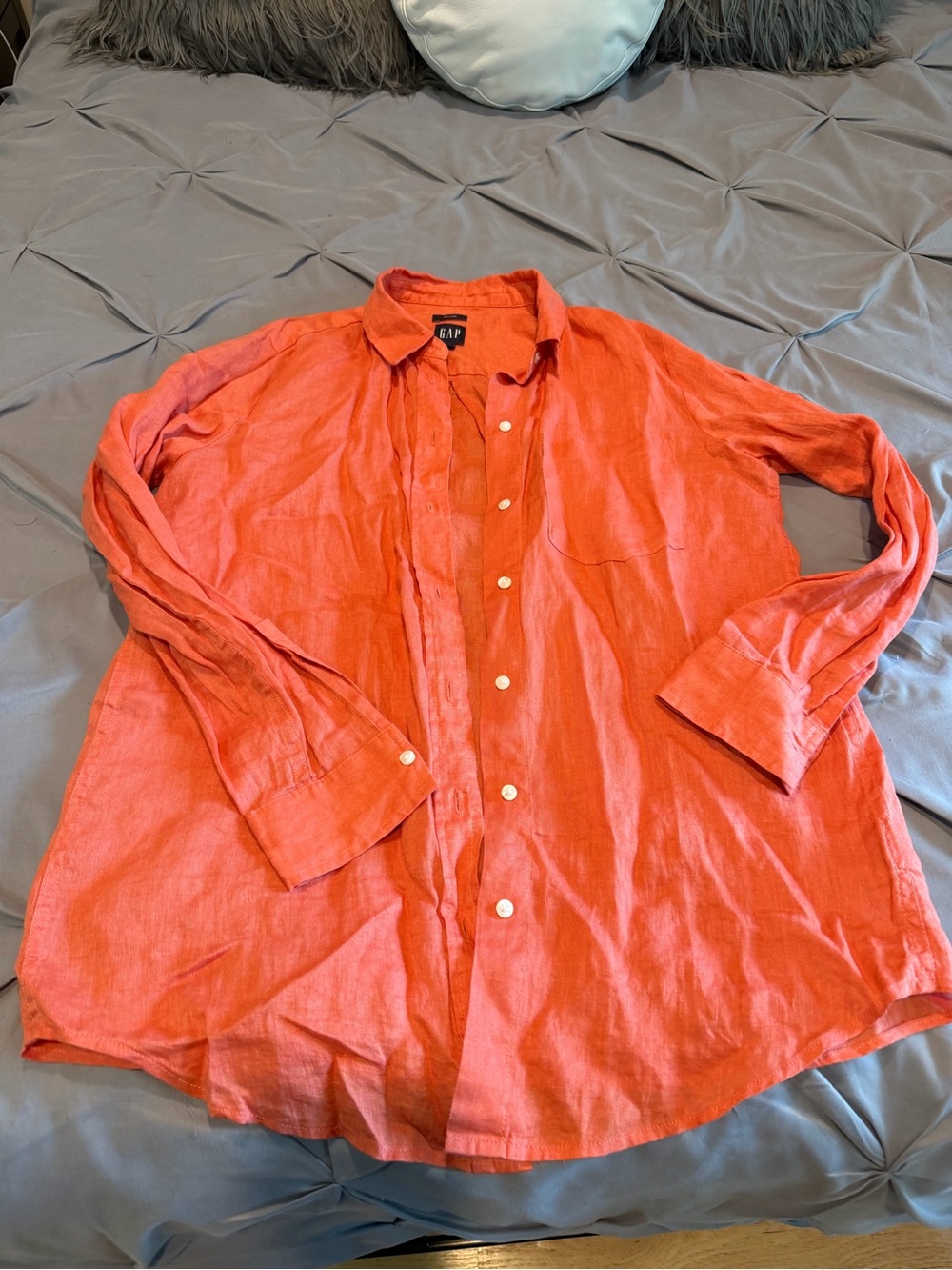 GAP Coral-Orange Linen Button Front Shirt